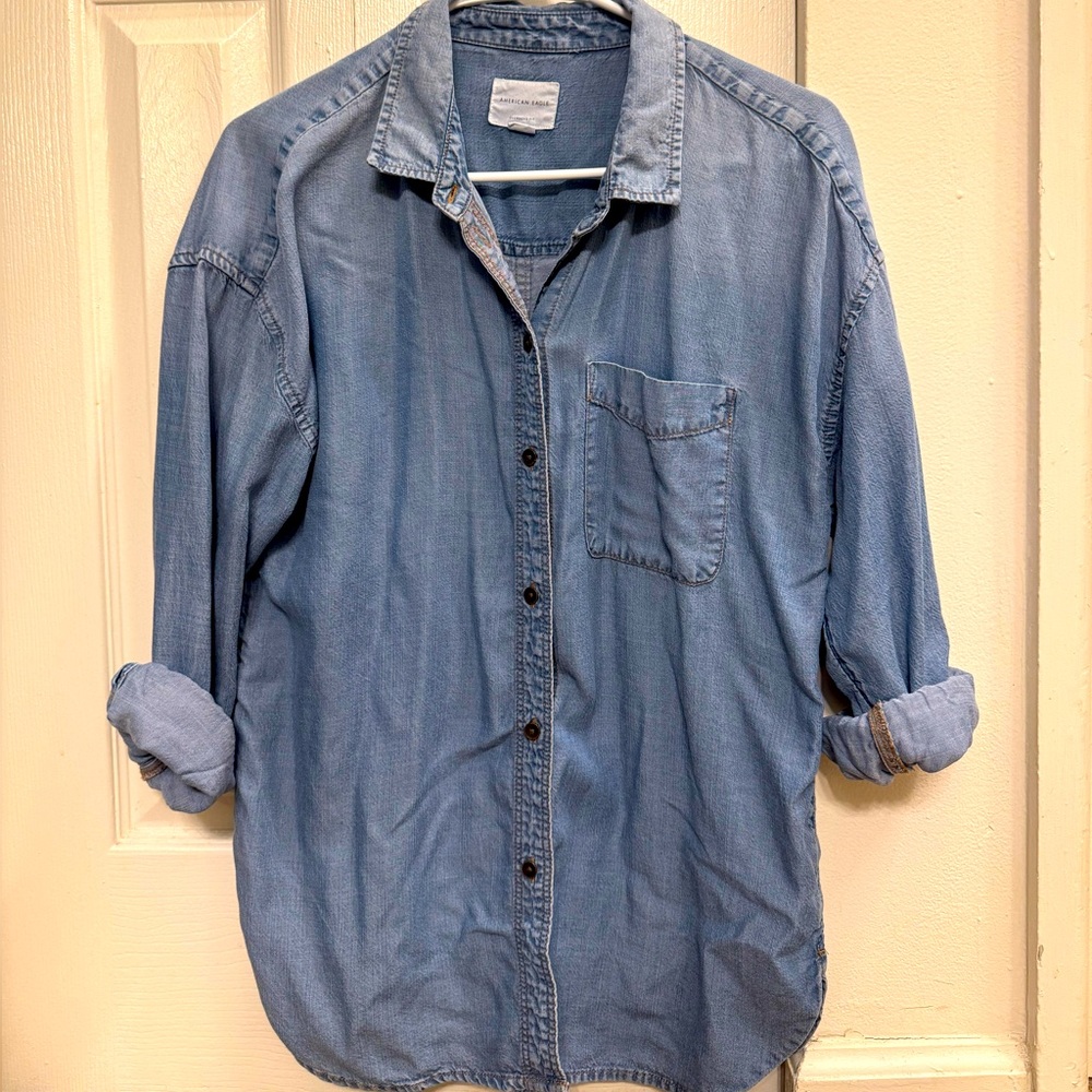 America Eagle Oversized Casual Blue Denim Shirt
